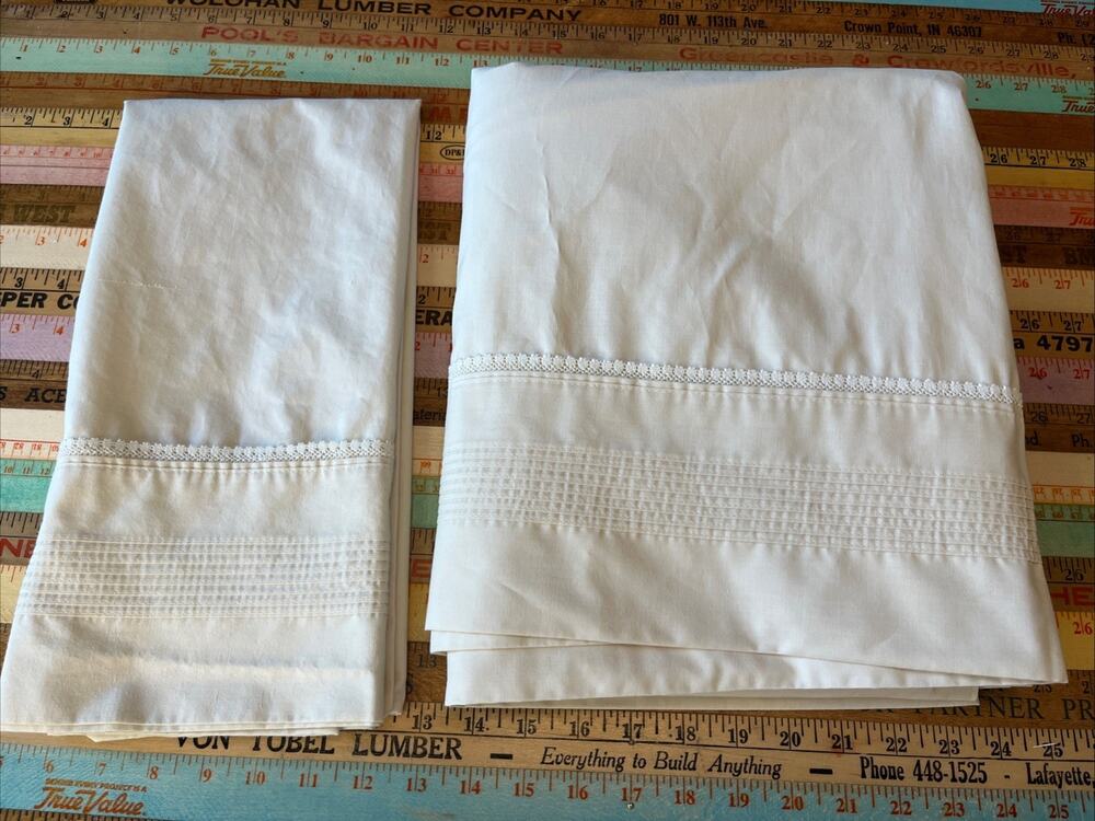Vintage Spring Maid Wondercale‎ Ivory Crochet Queen Sheet Flat Pillowcase 2 Pcs